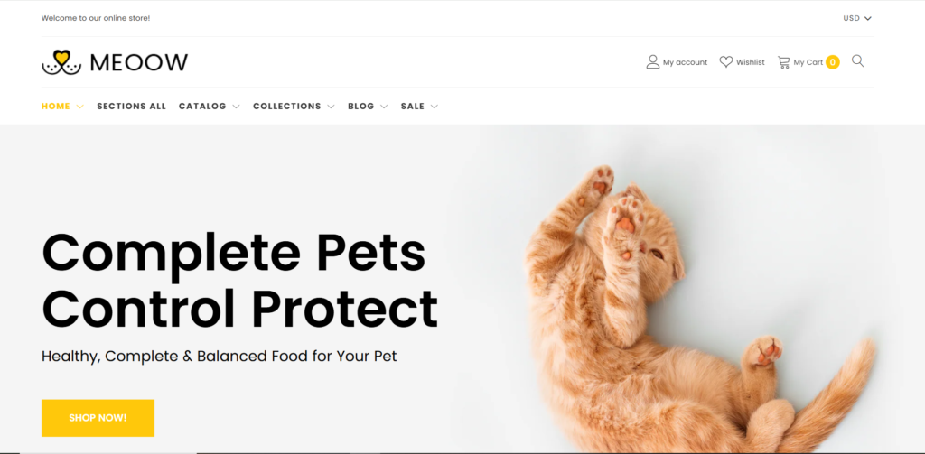 Головна сторінка Shopify шаблону Sweet Pet Shop для зоомагазину